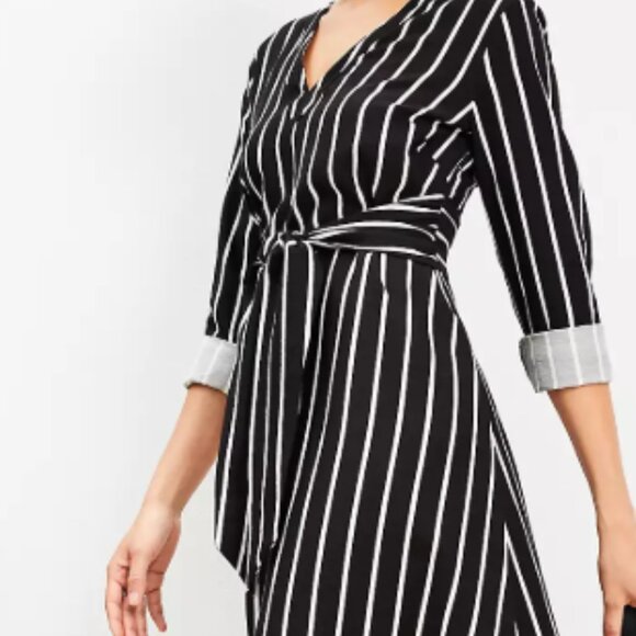 Loft Women's Stripe Tie Waist Midi Dress Size (8) - Picture 1 of 3